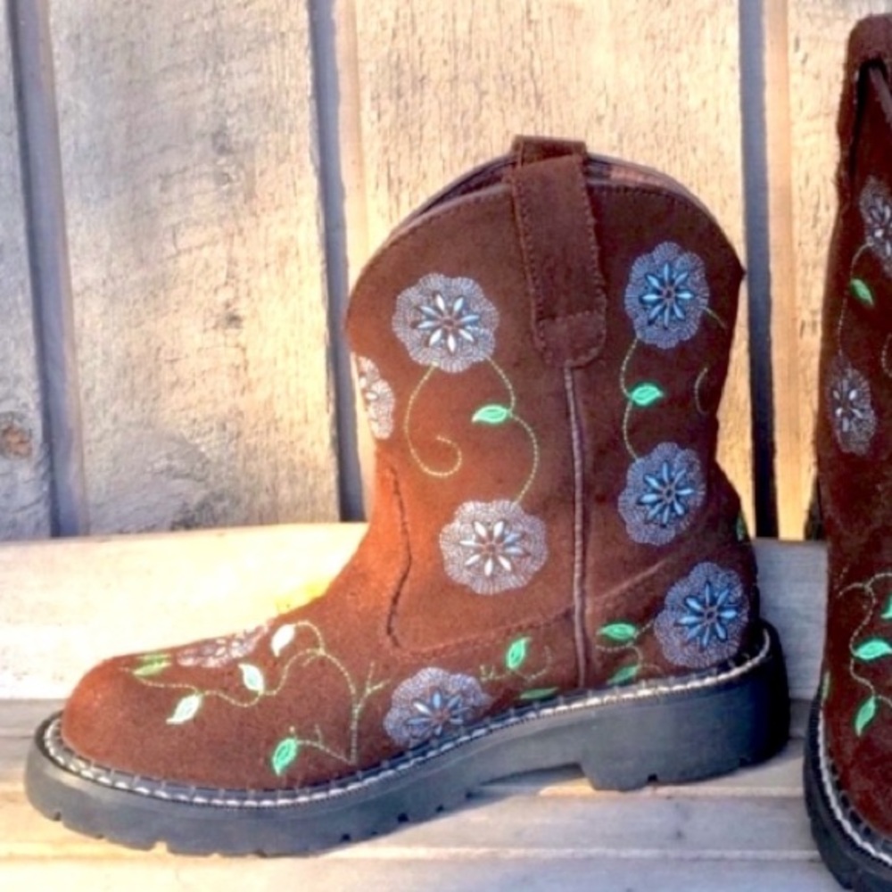 ROPER Boots FLORAL CHUNK Colorful Boho Suede Leather Brown Blue Green Size 7.5 - Picture 10 of 12
